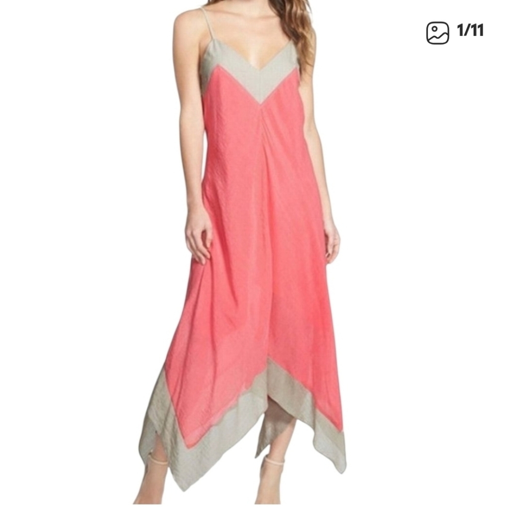 NIC+ZOE Sleeveless Assymetrical Hemline Midi Dress  Coral/Watermelon/grey Sz M